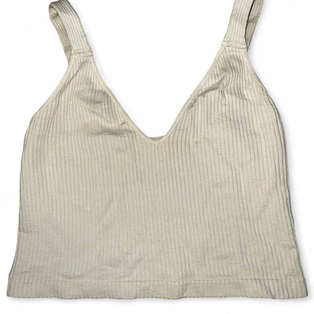 Free People Beige Ribbed Tank Top